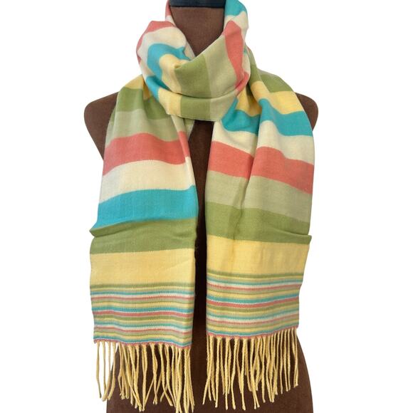 100% Cashmere Scarf Made in Scotland Multi-Color Fringed - Picture 5 of 7